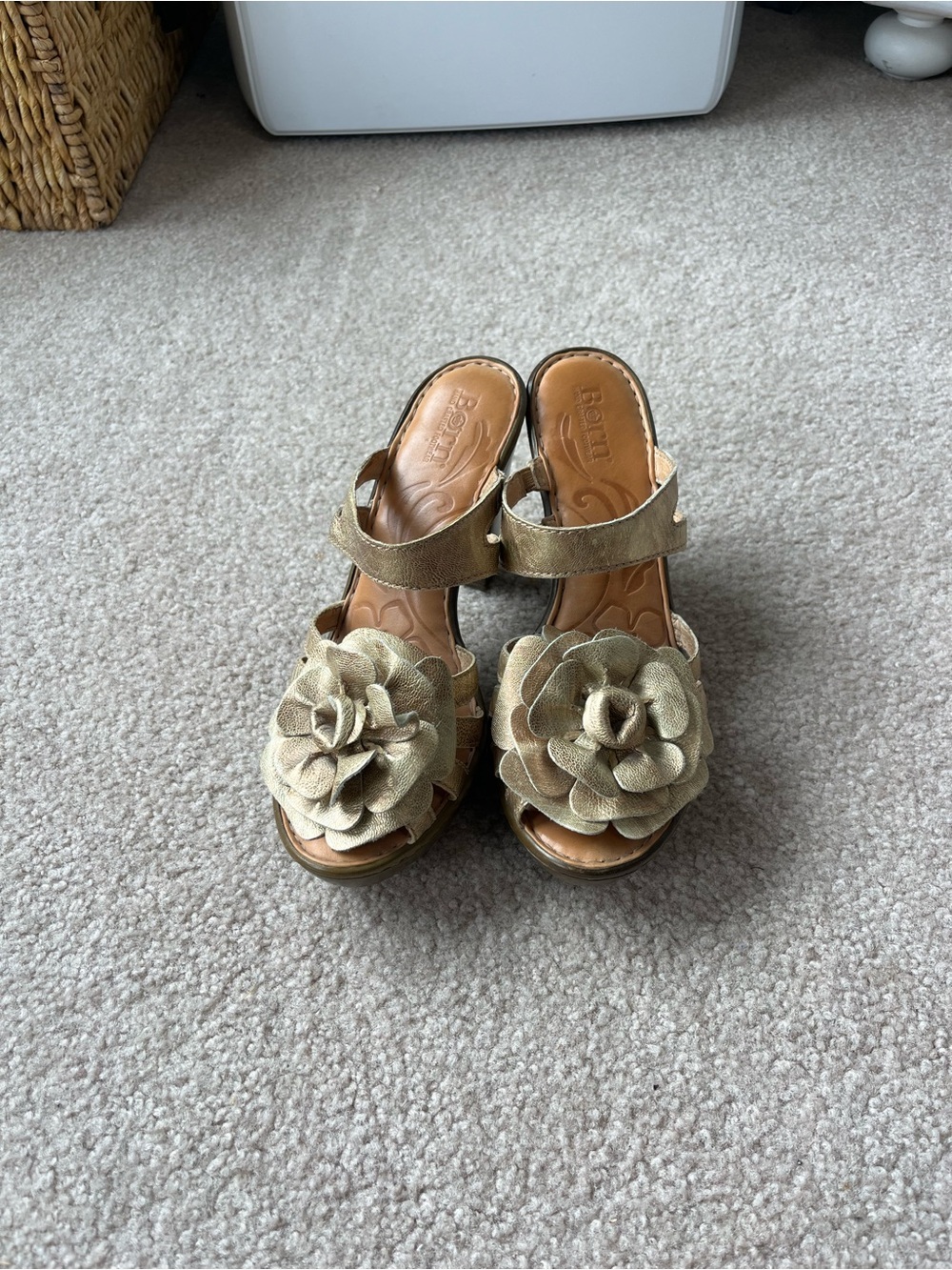 Born Metallic Gold Floral Wedge Sandals